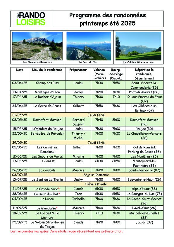 Programme printemps ete